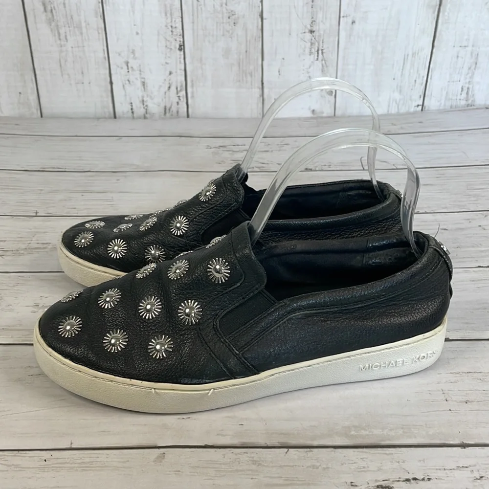 Michael Kors Studded Black Leather Leo Slip On Sneakers